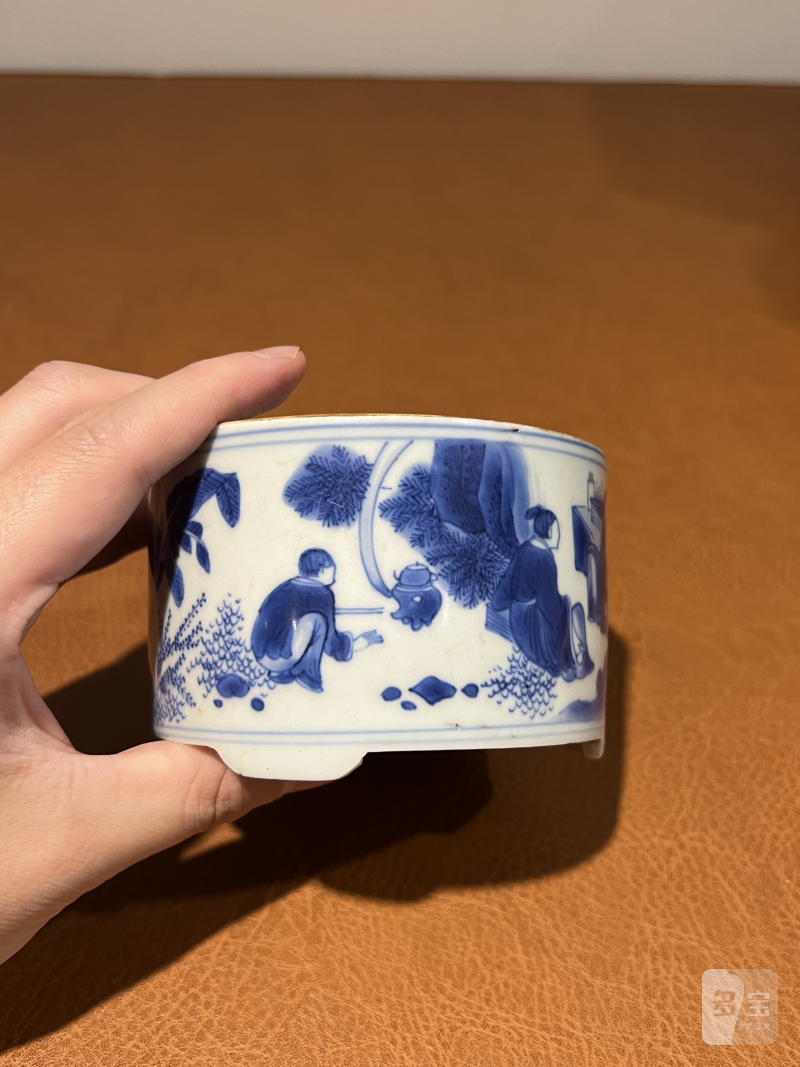 明崇祯 青花高仕人物纹琴炉 - 图3